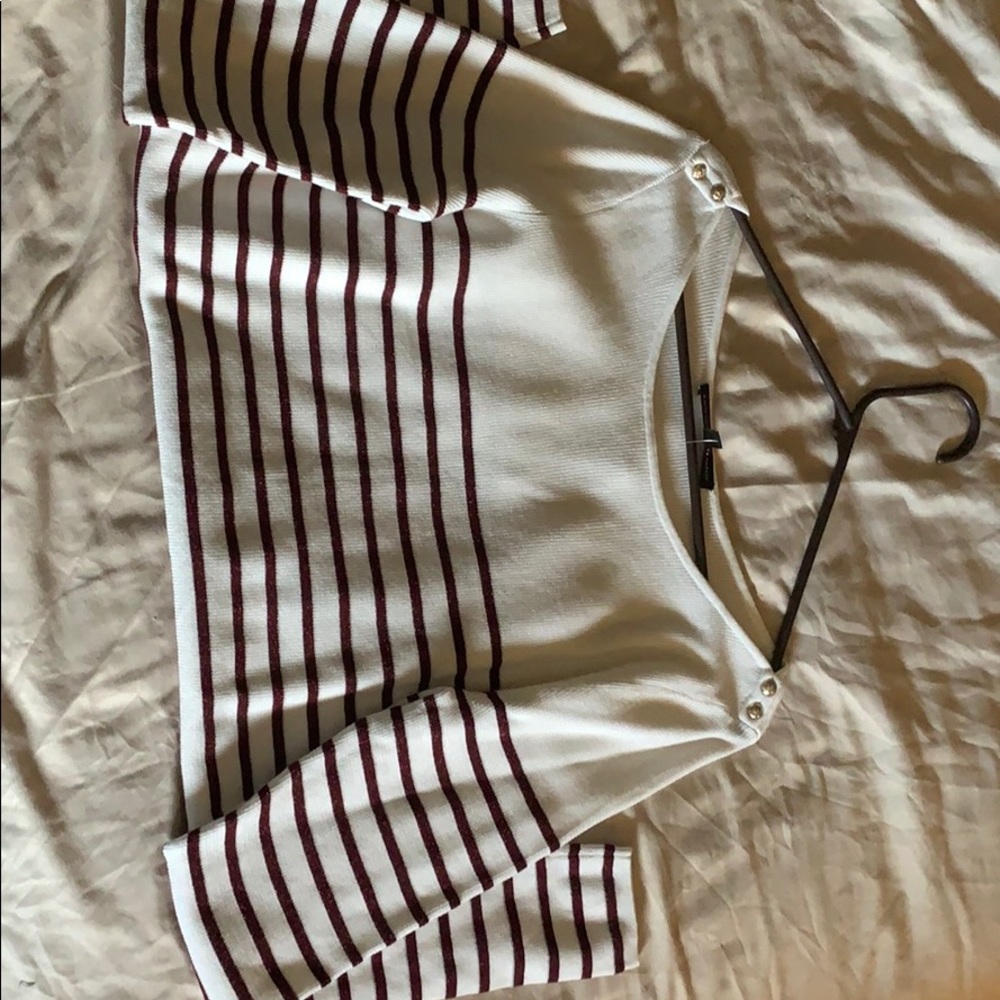 Burgundy glitter and white striped sweater